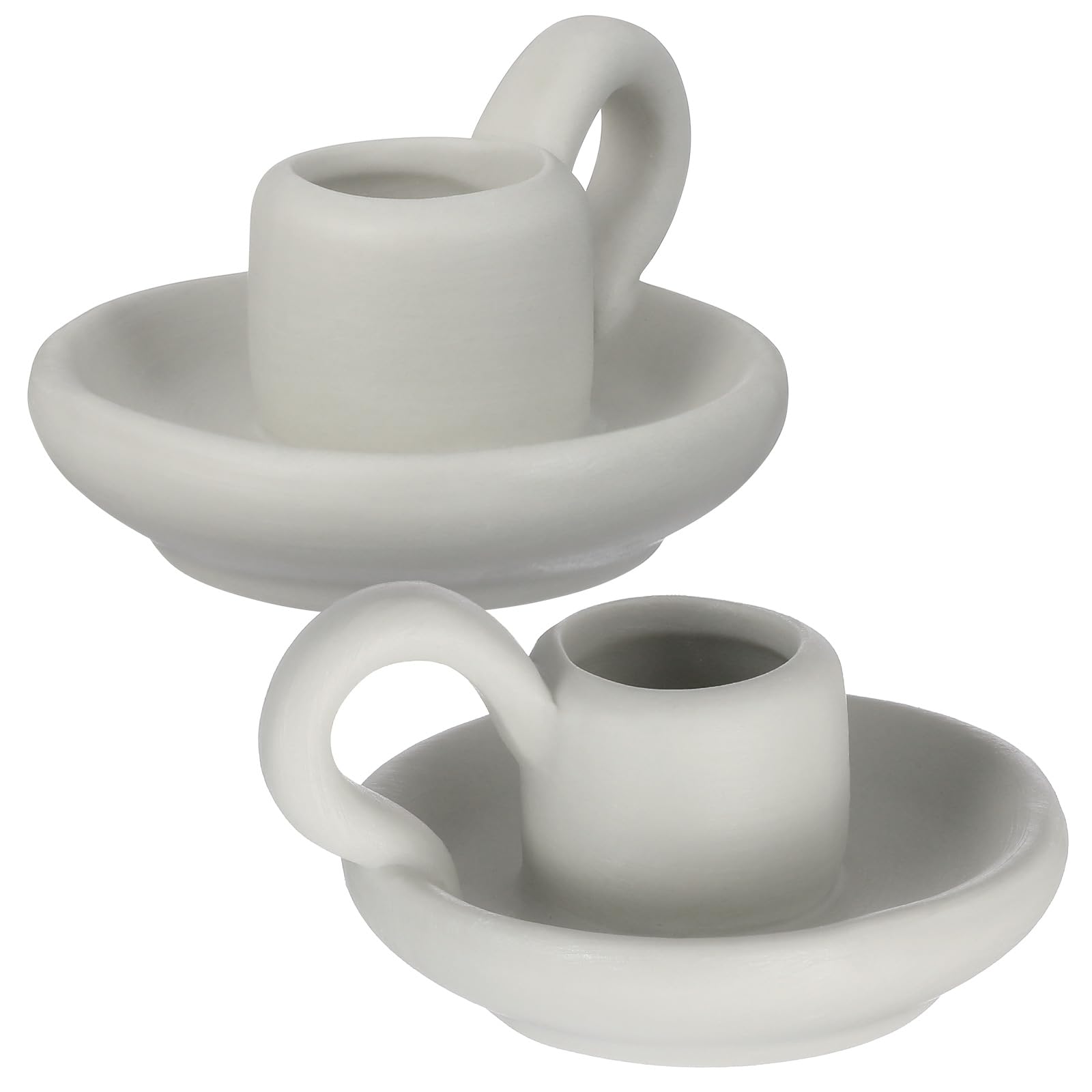 DOITOOL Weiße Keramik-Kerzenhalter mit Griff, dekoratives Kerzenhalter-Set im nordischen Stil, für Zuhause, Hochzeit, Party, Jahrestag, Einweihungsgeschenk (9,5 x 7 cm)