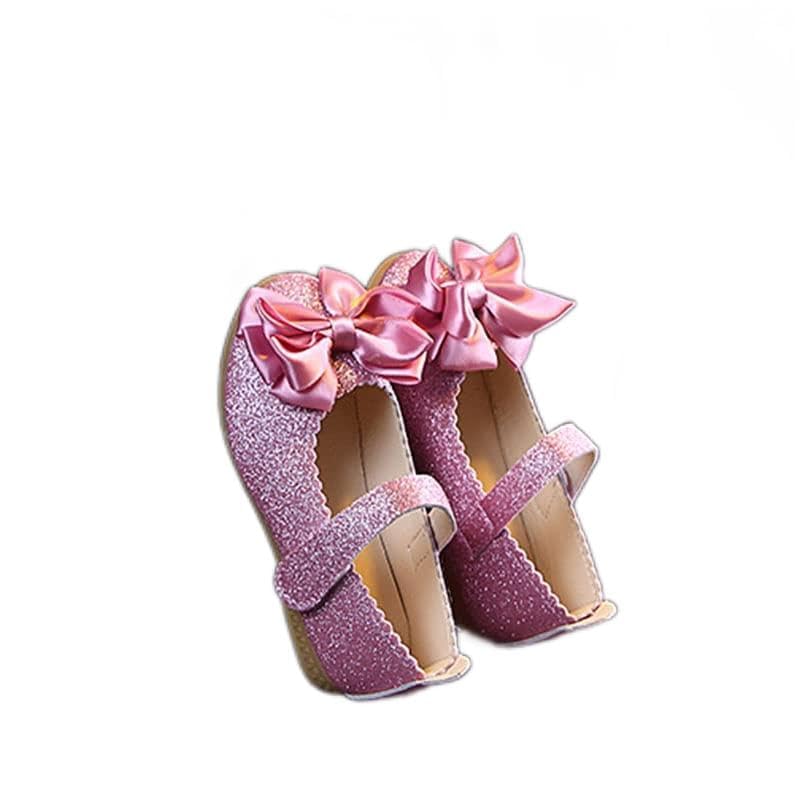 Ejoyous Girls Dress Shoes Wedding Party, 1 Pair Kids Glitter Bow Decor Dress Shoe Children Girl Synthetic Leather Flat Shoes for Toddler Kids () Pink