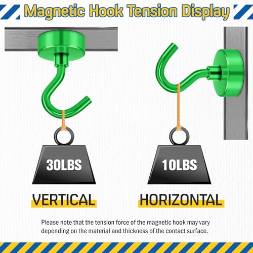 Image of FINDMAG 28 Pack Magnetic Hooks, 30LB+ Magnets with Hooks, Green | Strong Magnetic Hooks for Cruise Cabins, Kitchen, Locker, Home, Office, Grill and Fridge, Cruise Ship Cabin Essentials
