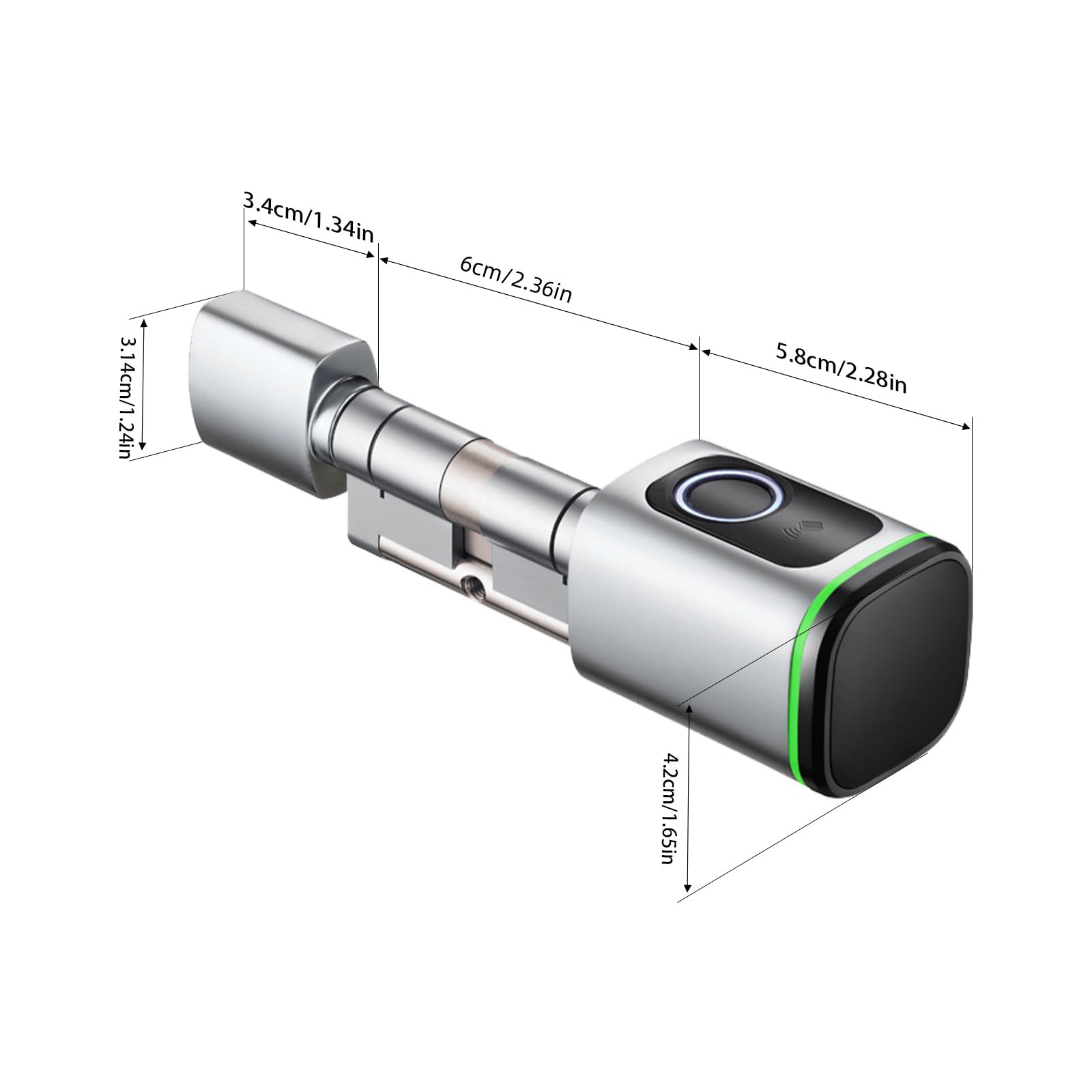 Türschloss Fingerabdruck, 60mm Smart Lock, Fingerprint Türschloss Zylinder Elektronisches Haustür mit Vier Arten der Öffnung, Elektronisches Türöffner Haustürschloss, Silber, für Wohnung, Hotel, Haus