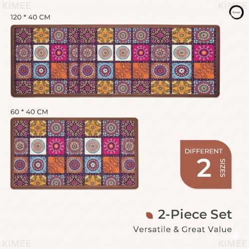 Image of VANZAVANZU KIMEE 2 Pcs Kitchen Mat Set Entrance Door Mat Waterproof Washable Durable Non-Slip Rectangular Runner Mat for Home Kitchen Bathroom Floor