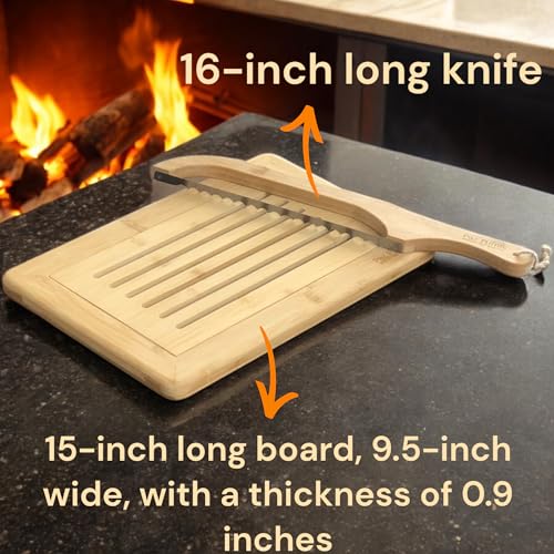 Bread Cutting Board, Bread slicer,Crumb Tray with holder,Bread Serving for Kitchen-Complete set for Slicing Homemade Bread- bow knife (16