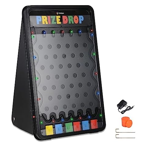 WinSpin 30"x19" Prize Drop Board Foldable Stand Disk Drop Board Game Customizable 6 Slots with 10 Pucks for Carnival Tradeshow Party, (with Multi-Colored LED Light) Cover