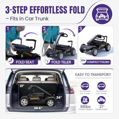 Image of SKRT Mobility Scooters for Seniors, 15 Miles Electric Powered Mobility Scooter 300lbs Capacity, Integrated Foldable Mobility Scooter, Handicap Scooters for Adults, Elderly, for Travel (Black)