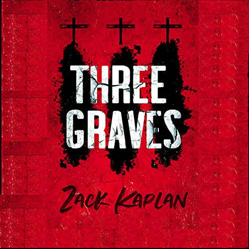 Three Graves audiobook cover depicting 3 freshly dug graves on a red background