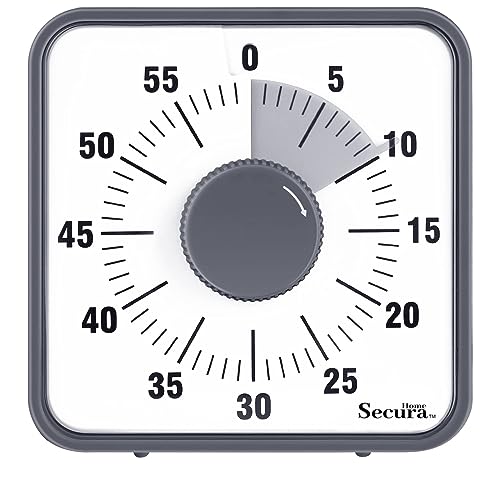 Secura Home Temporizador visual de 60 minutos, relógio de contagem regressiva de tamanho grande de 19,5 cm para crianças e adultos, ferramenta de gerenciamento de tempo mecânico durável com suporte