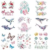 Ooopsi 10 Sheets Luau Floral Temporary Tattoos -Hawaiian/Tropical/Flamingo/Summer Pool Party...