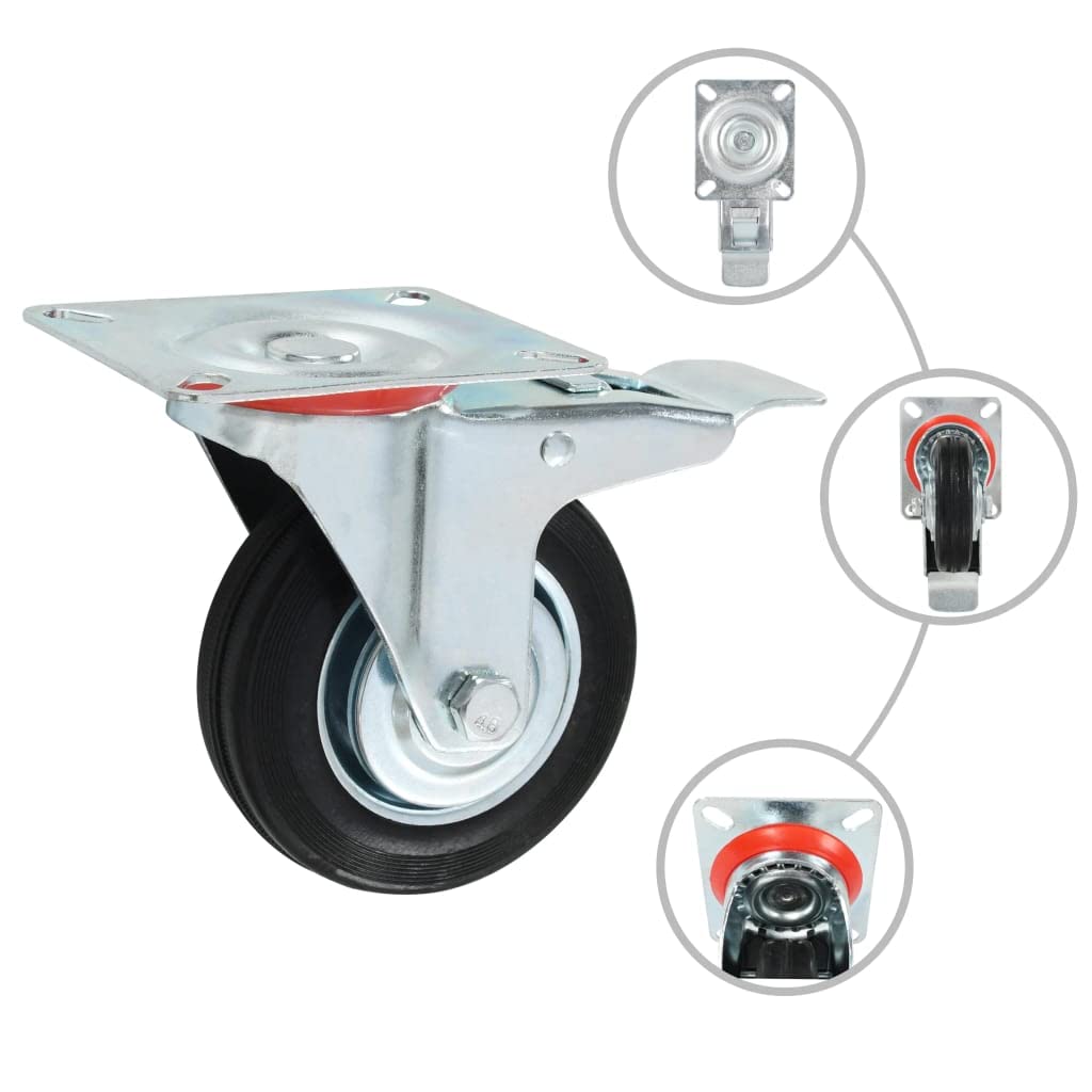 vidaXL 12x Rollen Lenkrollen mit Doppelbremsen Bockrollen Schwerlastrollen Transportrollen Möbelrollen Laufrollen Industrierolle 100mm Gummi Eisen