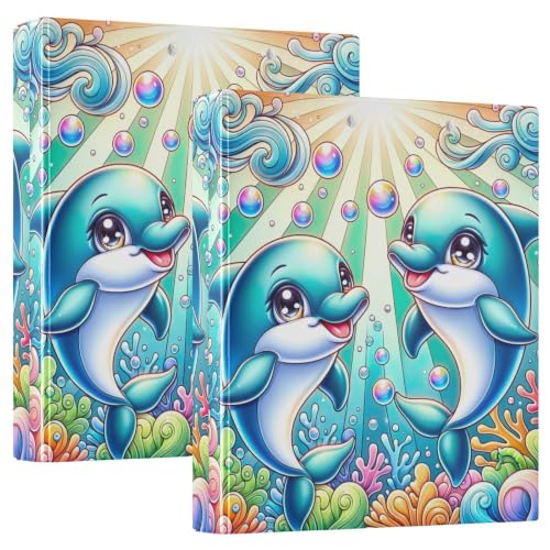Classeur 3 anneaux avec pince en D motif dauphins mignons, grand organisateur de documents