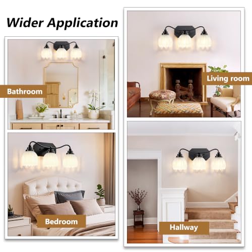 Image of Vintage 3 Light Vanity Lights,Black Matte Antique Finish