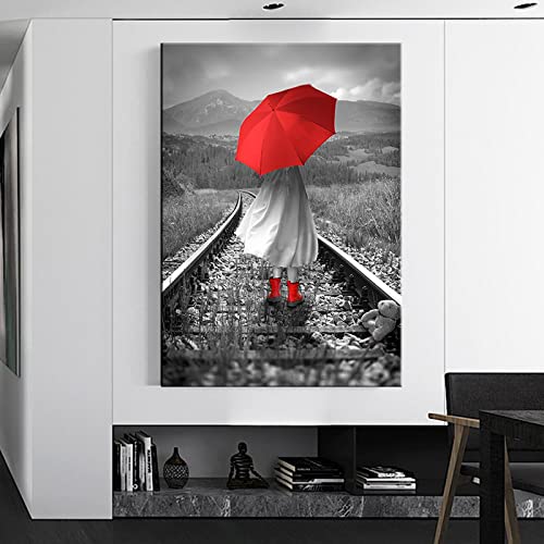 Art mural 70x100 cm pour réveiller un mur blanc, affiche urbaine parapluie rouge