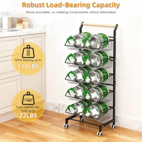 euppaury 5-Tier Utility Kitchen Cart Storage, Fruit Vegetable Basket, Rolling Utility Carts, Metal Wire Storage Basket Cart for Fruit Potato Onion Vegetable Snack Produce, Black Black - Image 5