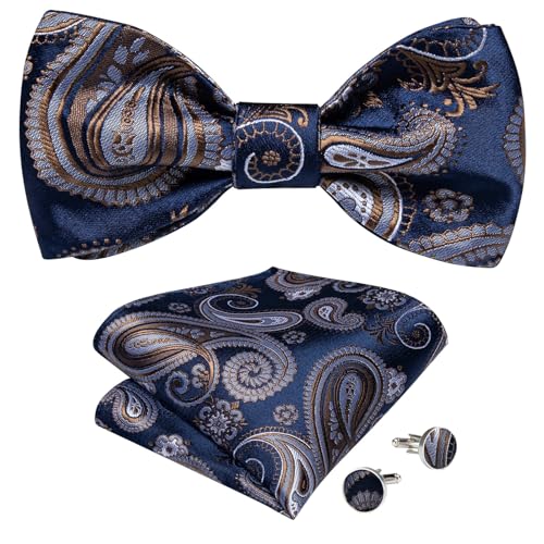 Set de corbata de moño, pañuelo y gemelos en seda floral azul