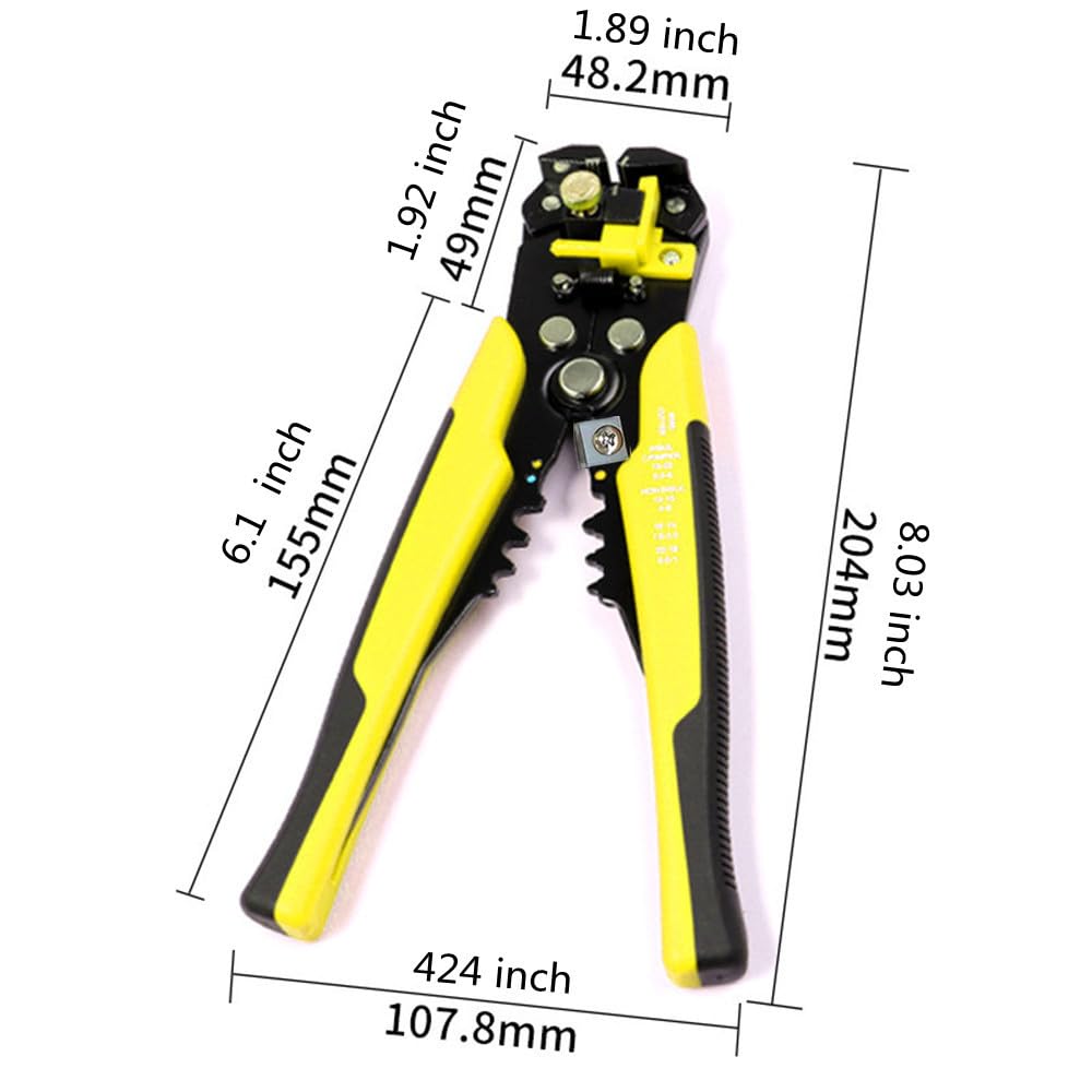 szhdxsy Pelacables, herramienta de pelado de cables, herramienta de alicates de corte, herramienta de crimpado de alambre, pelado/crimpado autoajustable de 8 pulgadas 10-24 AWG (0.2 ~ 6.0 mm²),