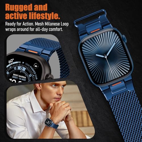 Image of BXUXOHS Milanese Loop for Apple Watch Ultra 3 /2 Band 49mm 46mm 45mm 44mm 42mm Men,Tactical Mecha Strap Military-Grade Design,Magnetic Metal Wristband for iWatch Ultra 2 /3 Series 11 /10 /9 /8 /7 /6 /5 /4 SE