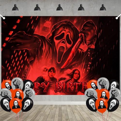 Scream Movie Birthday Party Decoration Photo Background 5 x 3 FT 18 Pcs Balloons Horror Movie Merch Party Backdrop Supplies