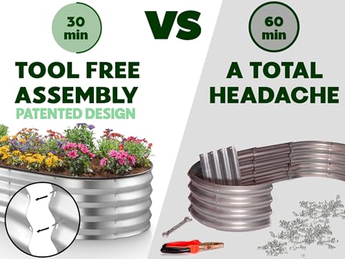 Galvanized Raised Garden Beds Outdoor // 8×4×1 ft Planter Raised Beds for Gardening, Vegetables, Flowers // Large Metal Garden Box (Silver) // Patented Tool-Free Design