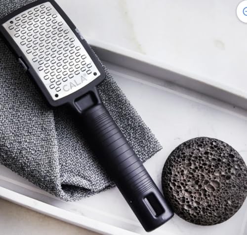 Image of CALA Silky Glide Pro Callus Remover Foot File (Black), Stainless Steel Micro-File with Wide Surface for Wet or Dry Skin, Soft Grip Handle for Comfort & Control, Reusable Travel Tool