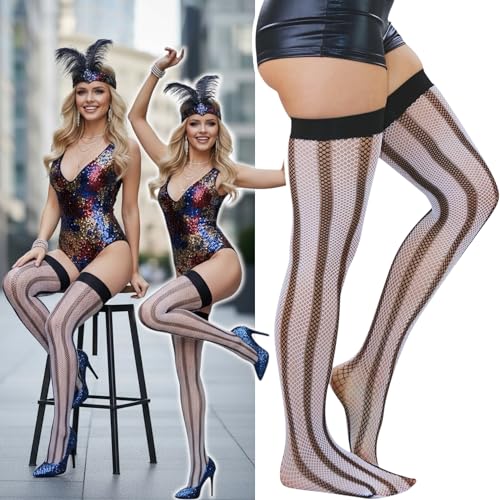 Image of ToBeInStyle Women's Novelty Vertical Spiral Striped Thigh High Stockings