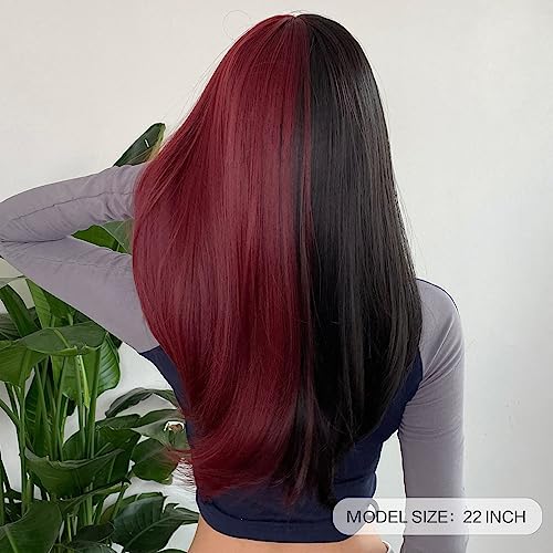 Perruques de cheveux synthétiques longues droites bicolores résistantes à la chaleur - 3