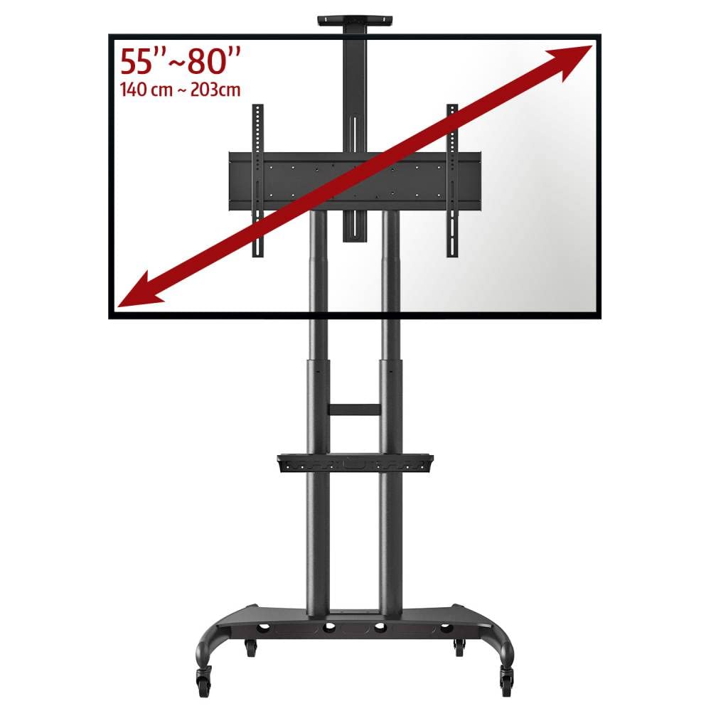 Ergosolid Supporto TV da Pavimento, Ruote Carrello Staffa Porta Mobile Stand Orientabile per Schermi 55-80 Pollici (diagonale 140cm - 204cm), capacità di carico di 90,9kg, Max VESA 800x500, Nero