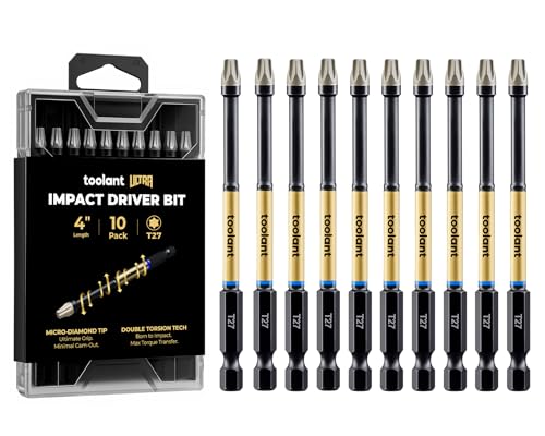 Image of toolant T27 4 inch Impact Torx Bits, 1 /4 inch Hex, S2 Steel, 10-Piece Set | Diamond-coated CNC tips grip screw heads, while strengthened magnets hold screws in tight spaces.