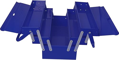 Miniatura 2 de MANUFORE Caja de herramientas de metal de 16.5 x 8.5 x 8 pulgadas, caja de almacenamiento de herramientas plegable, 3 niveles y 5 bandejas, con un