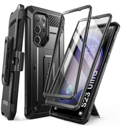 Capa SUPCASE Unicorn Beetle Pro para Galaxy S23 Ultra 5G (2023), [Estrutura Frontal Extra] Capa de cinto robusta de camada dupla de corpo inteiro com protetor de tela integrado (Preto)
