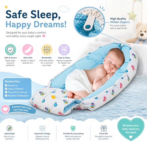 Image of Mommers Baby Sleeping Bag for Newborn Baby | Soft Baby Wrapper Cum Carry Nest with Head Support | Reversible & Lightweight Baby Bedding for 0-6 Months