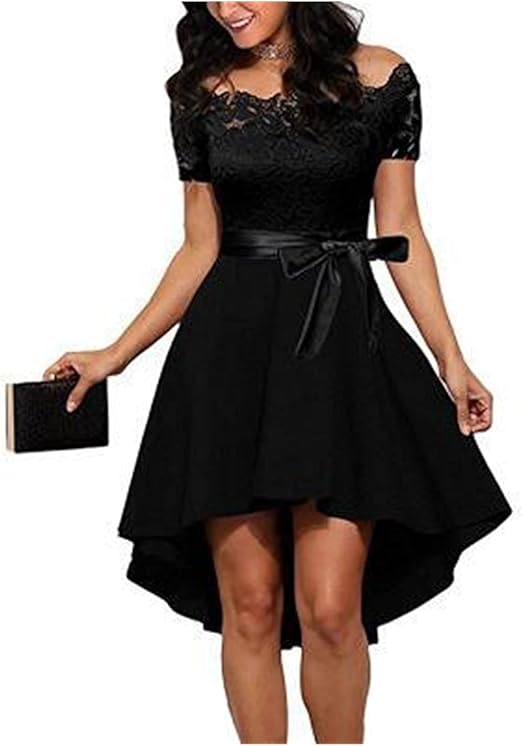 Elegant Red Lace Dress Women Patchwork Slash Neck Short Sleeve Sashes