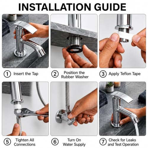 Image of GLOXY Premium Deck Mount Pillar Tap for Bathroom Combo Pack of 3 - Kitchen Wash Basin Tap with Chrome Finished Delight Lever - Water Taps for Home Bathroom, Gardens & Kitchen Sinks - 10 Years Warranty