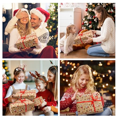44cm×15M Christmas Wrapping Paper Roll,Recyclable Kraft Wrapping Paper Printed with Santa Claus for Birthday Xmas Party Gift Boxes Present Decorations - Image 5