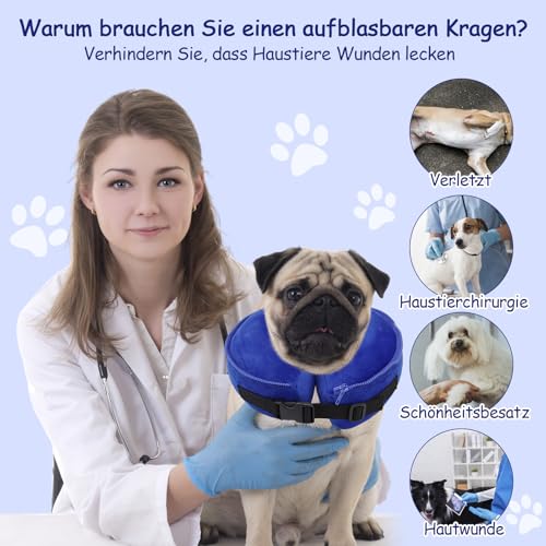 Lvefyti Aufblasbare Halskrause Hund,Einstellbar Hundekragen Leckschutz mit Schutzschicht,Atmungsaktive Elisabethanischer,Hundebody nach OP,Genesungshalsband Vorbeugung von Biss- und Leckwunden(Blau,L)