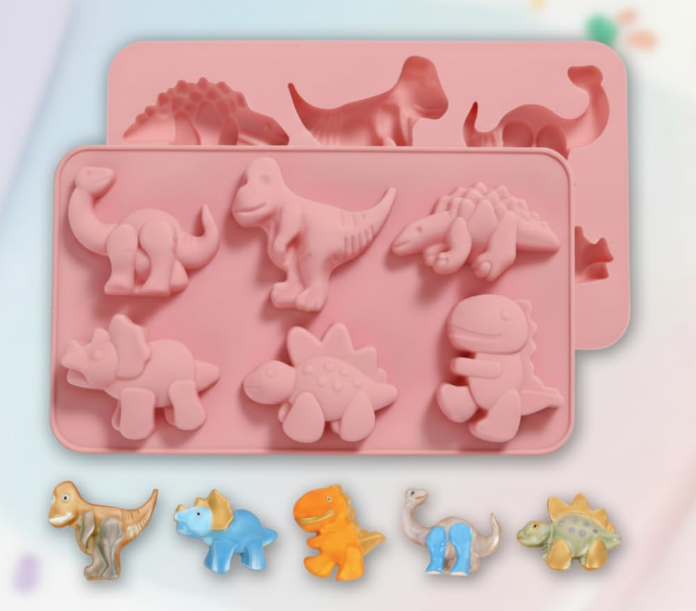 Dinosaur Shape Mold 6 Cavity | Creating 3D Chocolates, Candies, Jellies, Molding Handmade Soaps, Resin Art, Bath Bombs, Wax Crayons, or ice Cubes-image-2