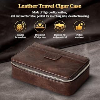 SEMKONT Cigar Humidor,Leather Travel Cigar Humidor,Include 4 Cigar Tubes with Humidifiers, Portable Cigar Case with Cigar Draw Enhancer and Multifunction Cigar Cutter,Cigar Accessories Gift Set