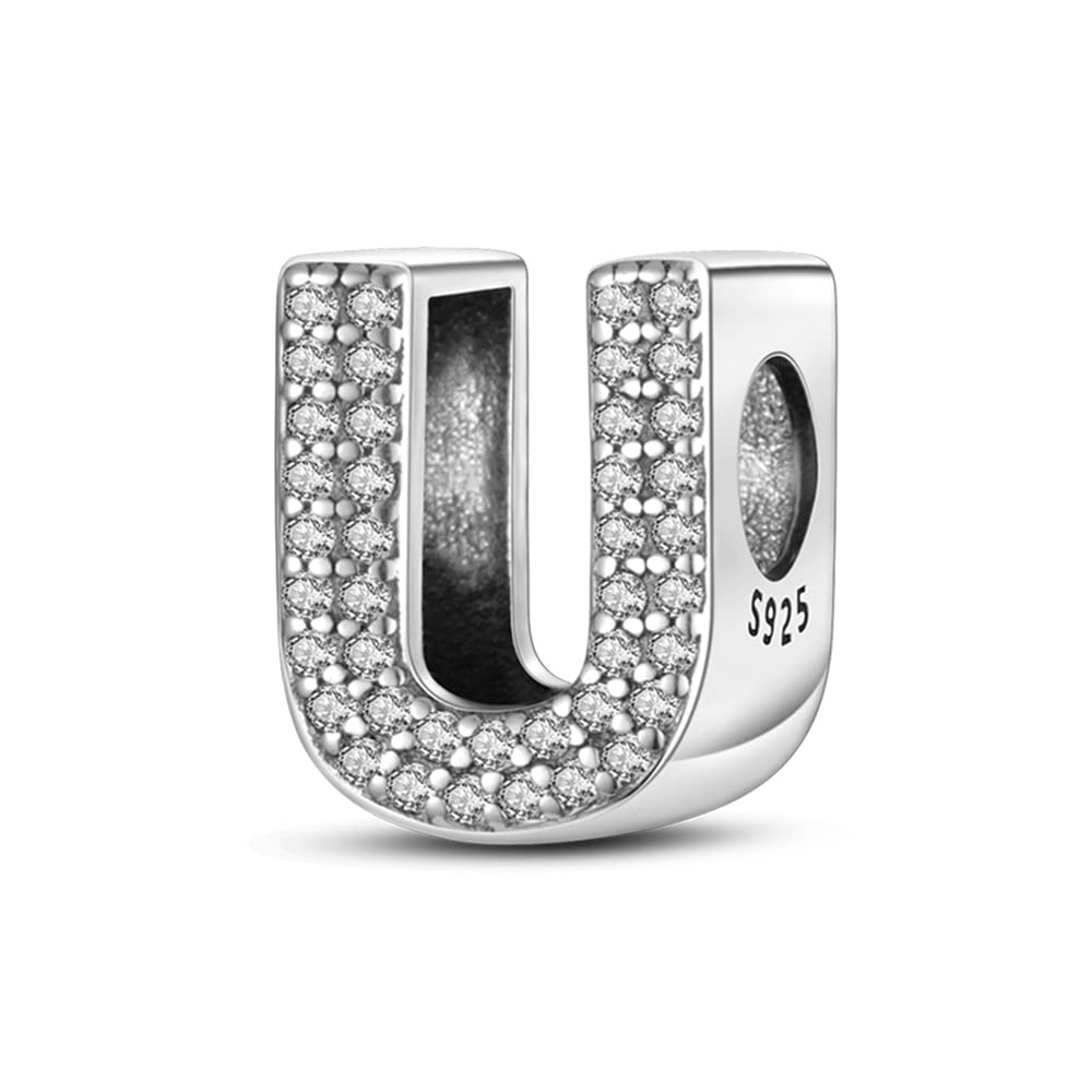 CQWVB Buchstabe Charm Anhänger Damen Alphabet A-Z 925 Sterling Silber für Armband Charms Beads passend für Pandora Armband und Halskette, Kompatibel mit Europäischen Armbänder für Frauen Mädchen