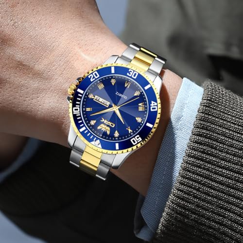 Image of OPK Watches for Men Diamond Roman Analog Mens Watches Waterproof Large Stainless Steel Men Wrist Watch Business Father Gift Watch Blue