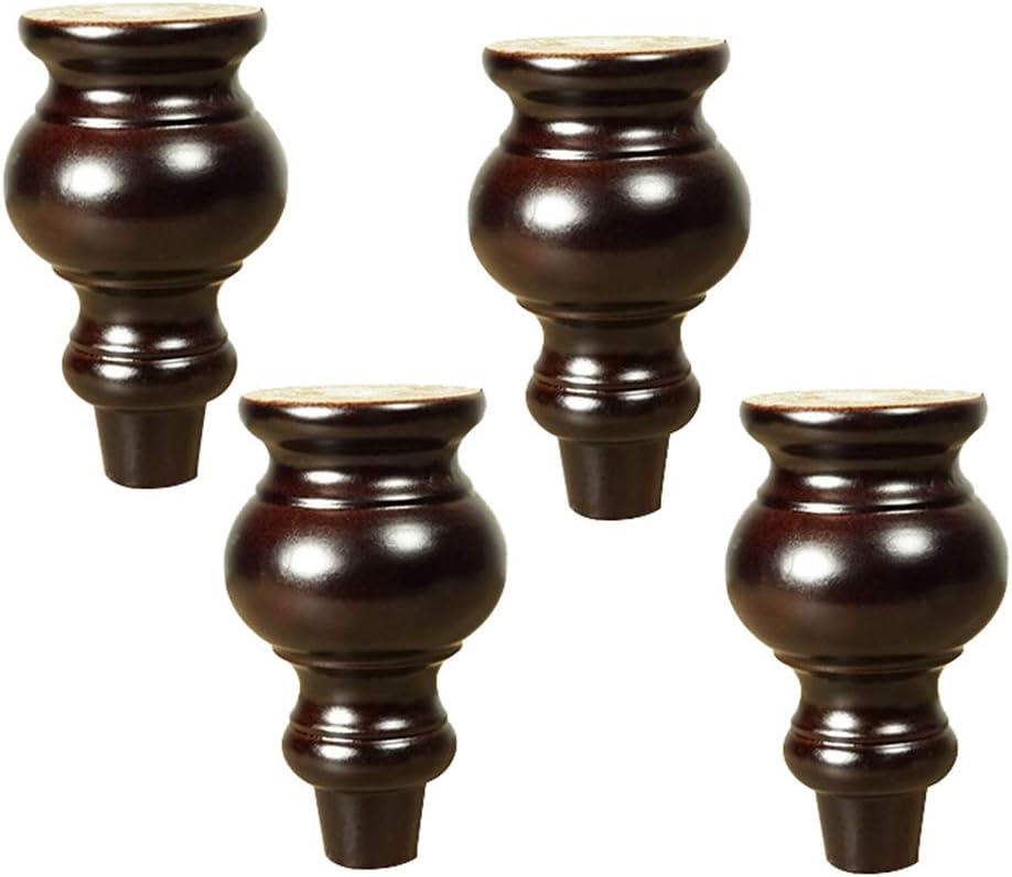Furniture legs Sofa Foot Solid Wood Tea Table Legs Stool Foot Table Legs Dark Brown Iron Plate Screw Foot pad 4 Pieces