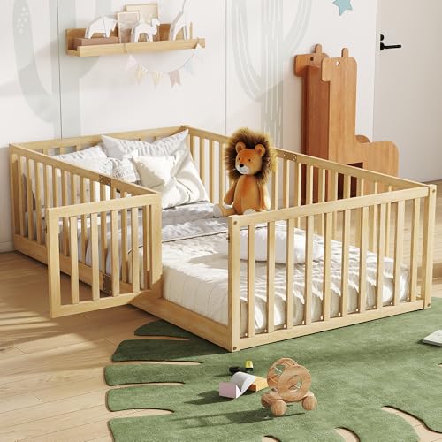 Bellemave Twin Size Floor Bed with Slats and Door, Twin