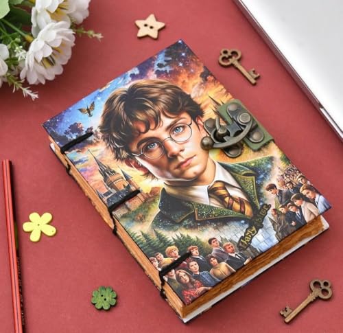 Image of Wizard Magic Theme Lock Diary 5x7 Inch Vintage Fantasy Journal with Handmade Paper, Hardcover Notebook with Metal Lock Closure, Wizard School Inspired Writing Diary, Gift for Fantasy Lovers