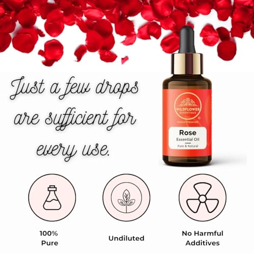 Image of Rose Essential Oil 100% Pure & Natural For Face, Skin, Hair & Body, Aromatherapy, Relaxation, Diffusers, Lotions, Soaps, Perfumes, Mist, Undiluted, No Adulteration 30ml