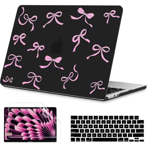 Image of B BELK for MacBook Air 15 inch Case M5 /M4 /M3 /M2 /M1 2026 2025 2024 2023 | Pattern Sturdy Protective Plastic Hard Shell Case & Keyboard Cover & Screen Protector, Model A3448 A3241 A3114 A2941,Pink Bow