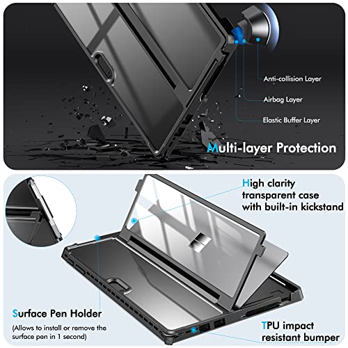 Infiland Surface Pro 7 Plus Case, Crystal Clear Multi-Angle Shockproof Case Compatible With Microsoft Surface Pro 7+/ Surface Pro 7/ Surface Pro 6/ Surface Pro 5/ Surface Pro 4 12.3" Tablet, Black #TOP3