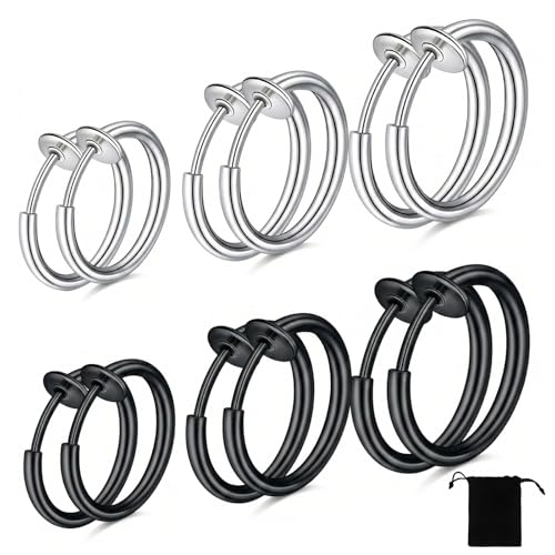 JYXNU 6 paires boucles d'oreilles clips en inoxydable pour unisexe, Non-Piercing Boucles d'oreille Clip d'oreille Faux Anneaux d'oreille, imitant les boucles...