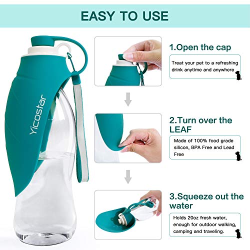 Yicostar Dog Water Bottle for Walking, 20 OZ Travel Pet Water Bottle with Potty Waste Bag for Dogs, Portable Dog Water… - Image 3