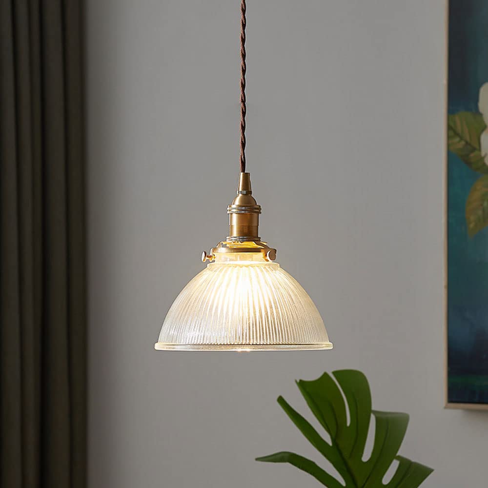 Prążkowana szklana lampa wisząca retro Farmhouse sufitowa lampa wisząca, mosiężne oświetlenie wyspy kuchennej, rustykalne lampy wiszące do jadalni sypialnia salon