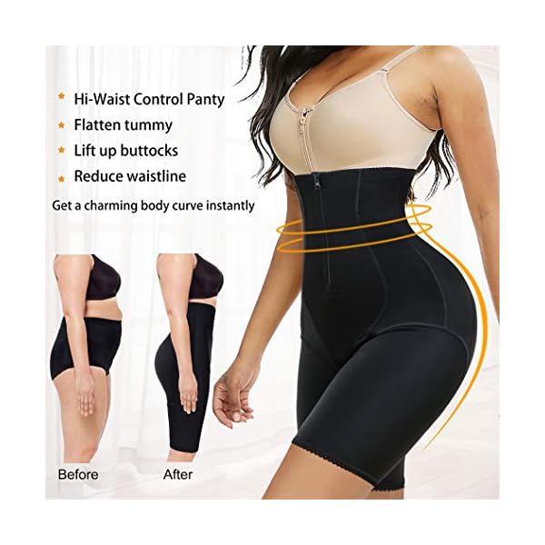 Eleady-Womens-Waist-Trainer-Shapewear-Hi-Waist-Butt-Lifter-Tummy-Control-Panties-Thigh-Slimmer-Body-Shaper-with-Zipper Eleady Women's Waist Trainer Shapewear High Waist Butt Lifter Tummy Control Panties Thigh Slimmer Body Shaper with Zipper (Black, Large)