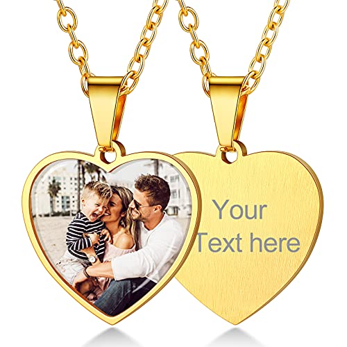 Custom4U Bijoux Collier Personnalisé Photo pour Femme Fille Plaqué Or Pendentif Prénom Gravé