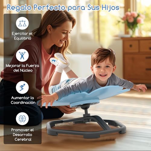 Miniatura 8 de Costway Silla Giratoria Sensorial Para Niños, Silla Infantil De Equilibrio Con Base Metálica Antideslizante, Juguete Sensorial De Interior Y Exterior Para Coordinación Corporal Azul,Flores