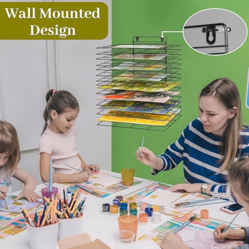 Image of Art Drying Rack for Classroom Paint Drying Rack Small Wall Art Storage Rack with 16 Removable Shelves for Classrooms and Art Studios (Black, 16 Shelves)